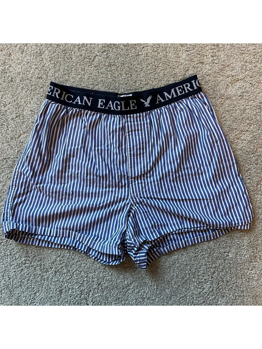 American Eagle Blue and White Striped Cotton Boxer Shorts Size S
